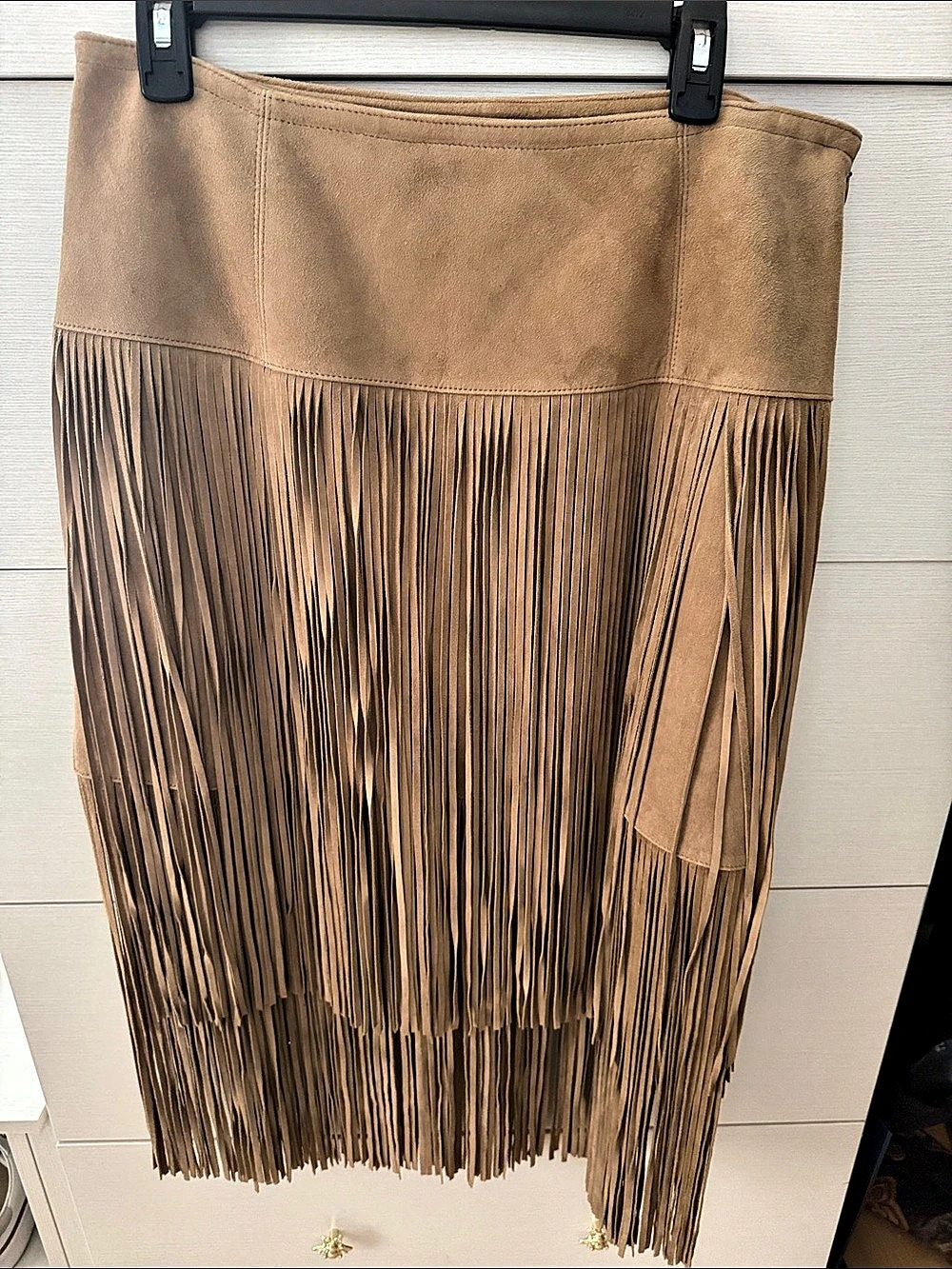 Banana Republic Sevilla Suede Fringe Skirt Fringe Mini Skirt in Brown Size 12